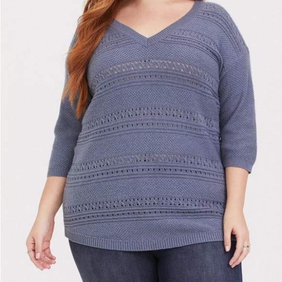 Torrid Pointelle Pullover V-Neck Tunic Sweater icy blue gray women’s size 4 / 4x - Picture 7 of 7